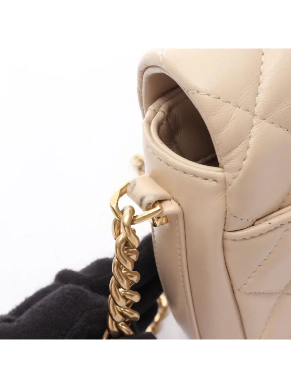 Chanel Shoulder Bag Quilted Beige Leather CC Logo Chain